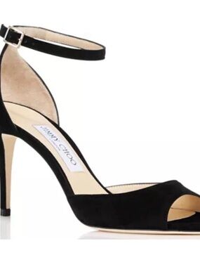 Jimmy Choo Annie 85 Black Suede Ankle-Strap Peep Toe Pump size 38
